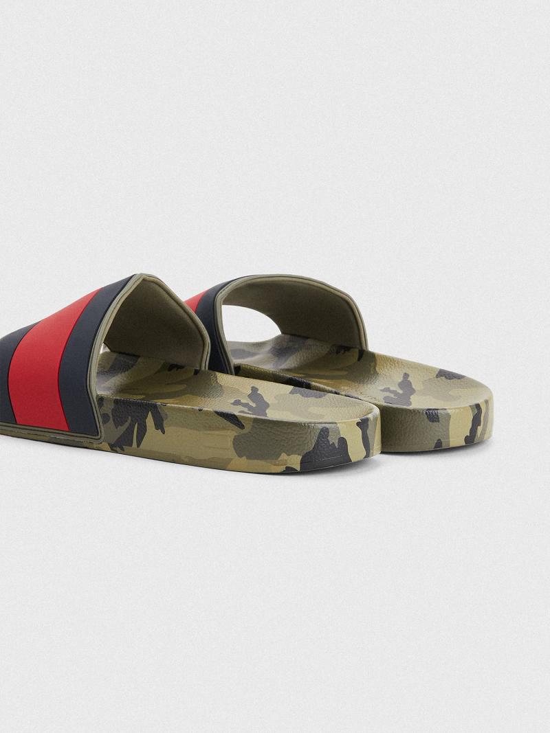 Férfi Tommy Hilfiger Camo pool Sandal Olivazöld | HU 1431QMA